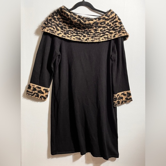Spense Black Sweater Dress with Leopard Print Details Large - Picture 1 of 8